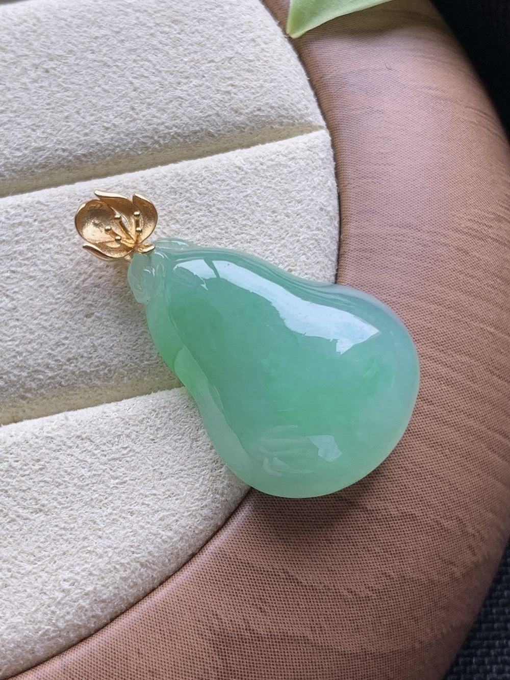 Certifief Green Jade Mini Gourd Pendant Necklace with Gold Bail